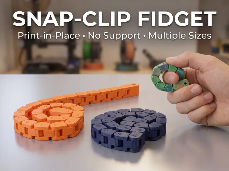 Fidget cu clemă snap | Print-in-Place | Lanț drept 🔗