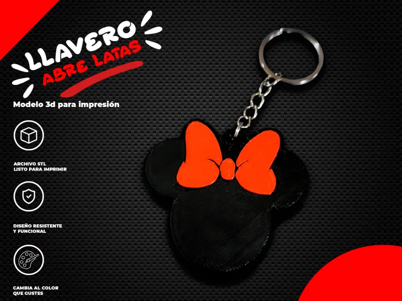 🎀 Portachiavi Apri-Lattine Minnie Mouse | Portachiavi Apri-Lattine 3D