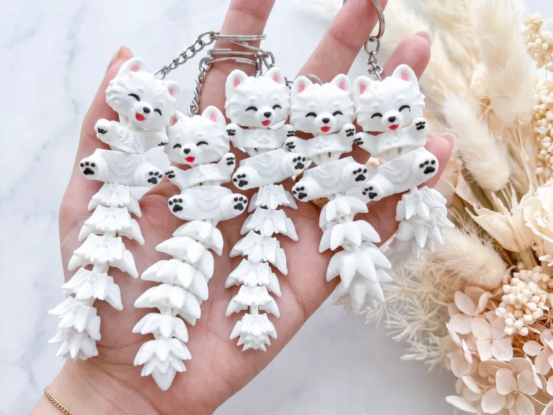 Fluffy Tails Cute Flexi Samoyed Dog - Toy, Keychain & Magnet