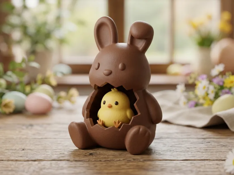 Chocolate bunny with chicken inside