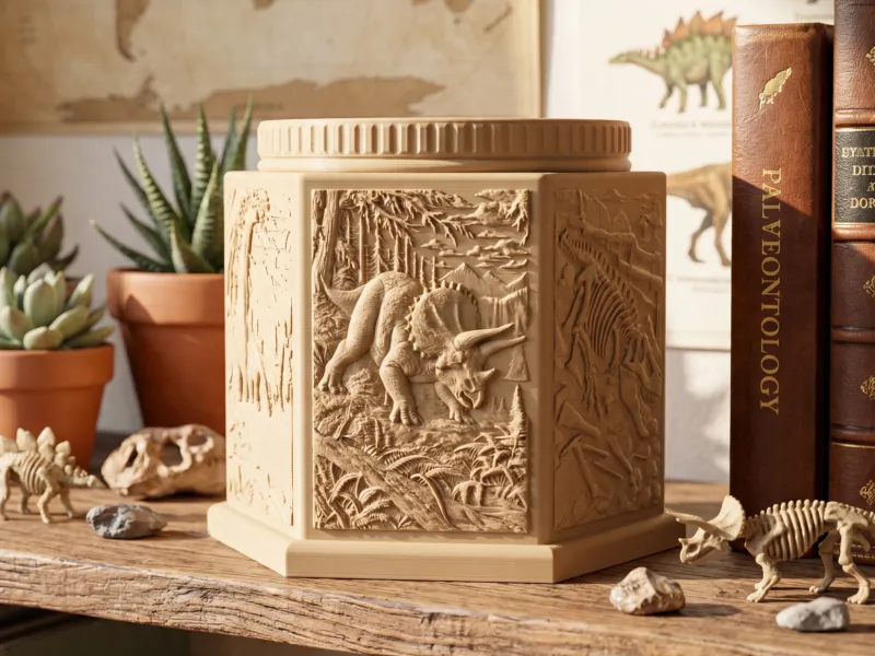 Dinosaur Hexagon Bas Relief Jar Prehistoric Container
