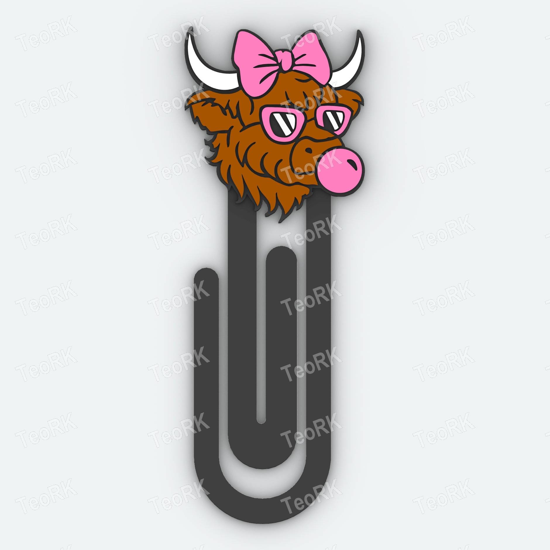 Paperclip Highland cow with glasses and bubble gu - bookmark