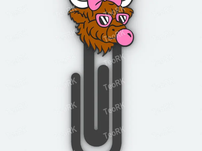 Paperclip Highland cow with glasses and bubble gu - bookmark
