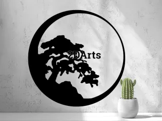 2D Bonsai with Moon Wall Art
