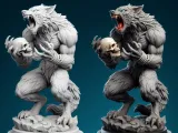 4100 Werewolf Howling with Skull  Minimalist Statue STL 3D-0
