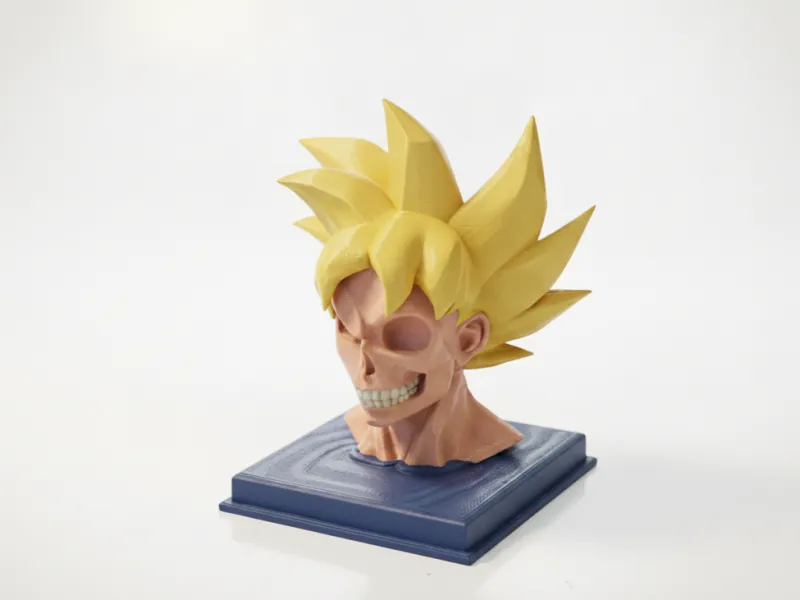 Busto Anime di Goku con Metà Volto da Teschio, Scultura Stampabile in 3D