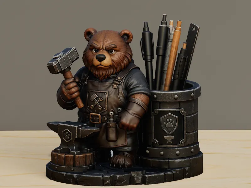 Blacksmith Bear – Forge Desk Organizer  Pen Holder
