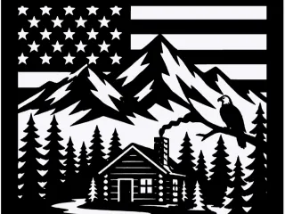 American Flag Wilderness Cabin - Modular Lightbox Insert