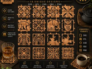 Decorative Coasters & Trivets Puzzle Pack SVG STL CNC Laser