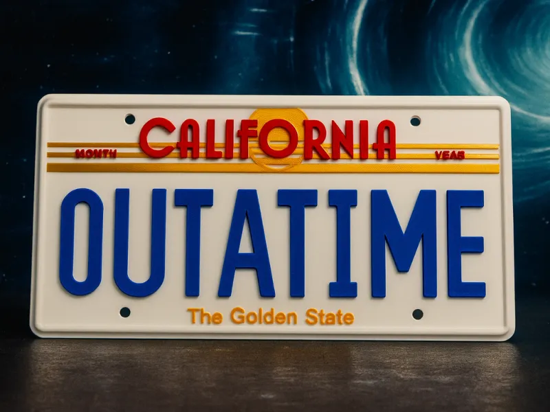 Plaque d'immatriculation "OUTATIME" de Retour vers le futur