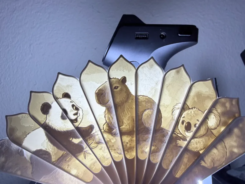 Play Time Fan: Panda, Capybara and Koala Lithophane Folding