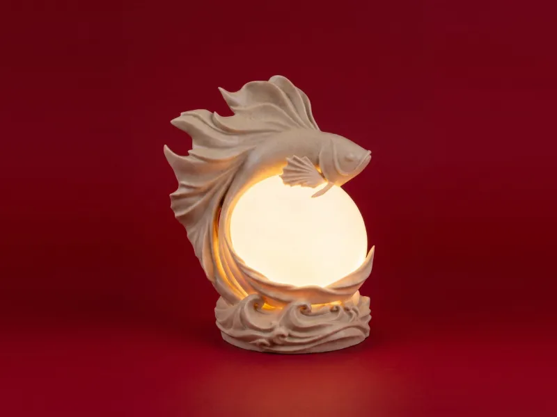 Lampe Lune Poisson Combattant Impression 3D | Veilleuse Océan