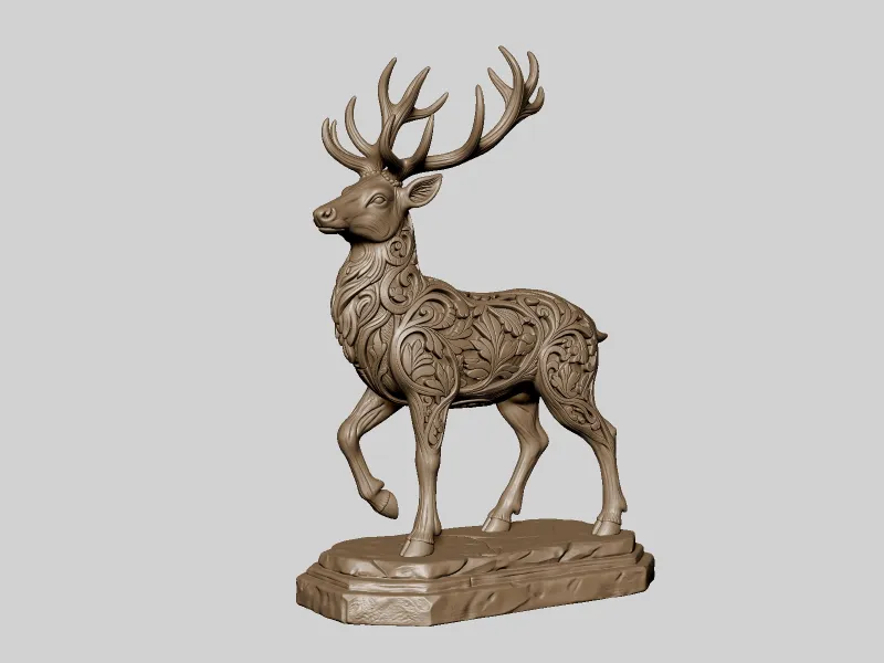Ornate Floral Stag Sculpture - High Detail STL