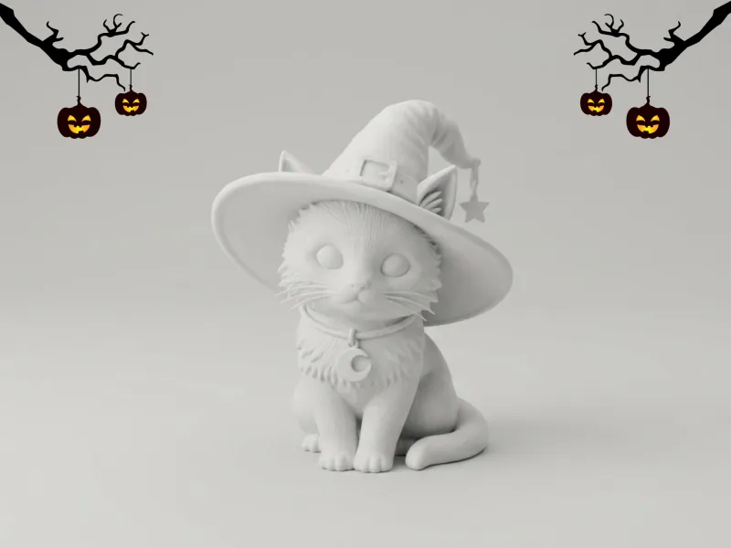 Милая кошка-ведьма — 3D-модель хэллоуинской фигурки кошки