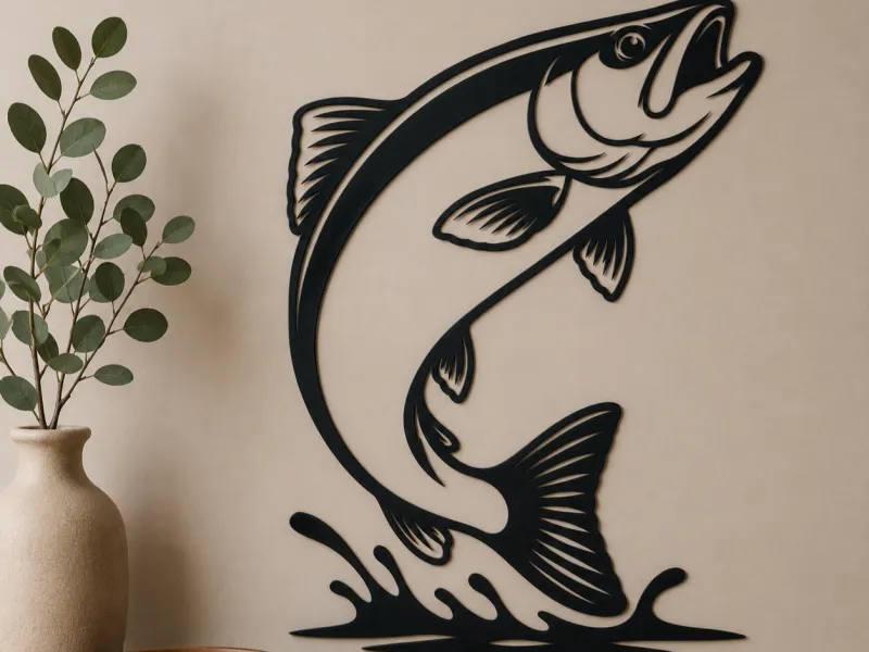 Leaping Salmon River Fishing Wall Art Home Decor