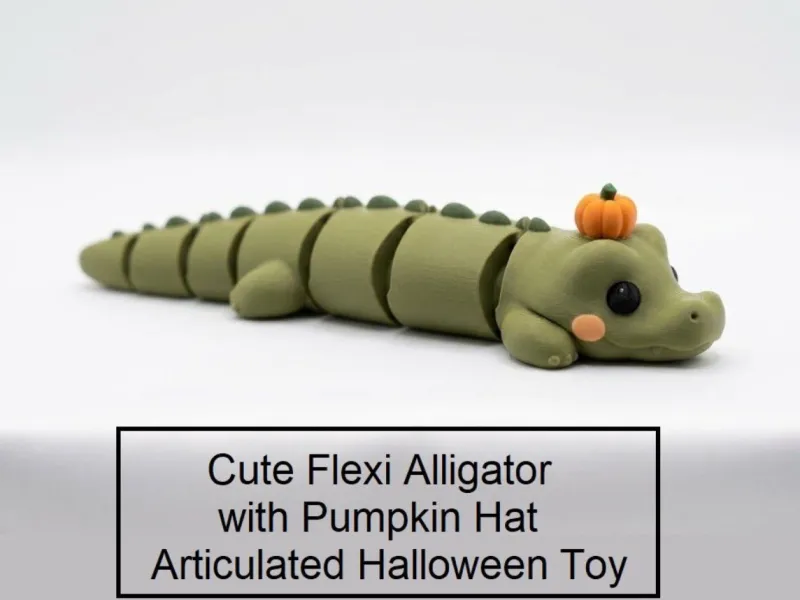 Adorável crocodilo flexível com chapéu de abóbora