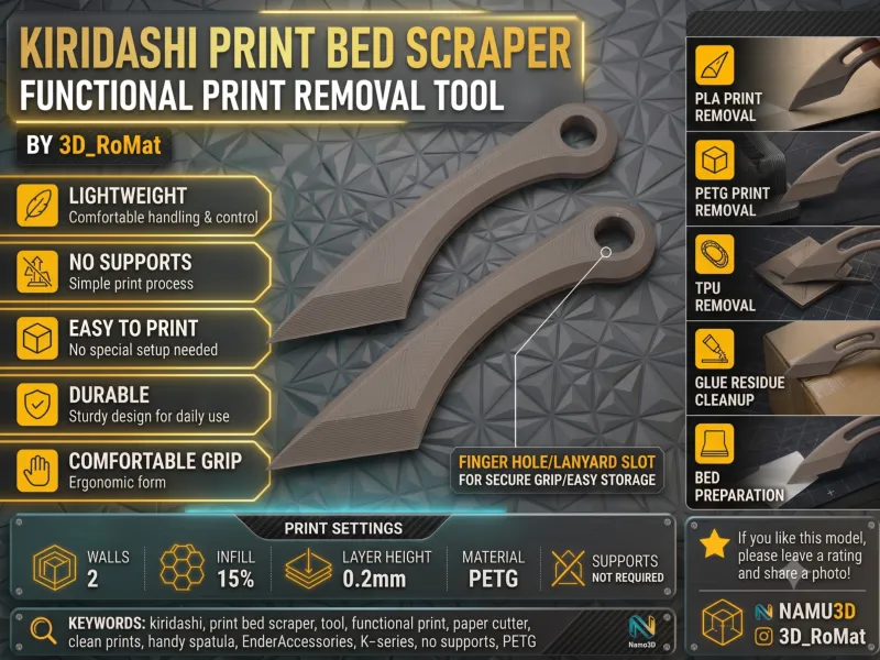 Kiridashi Printbed Schraper | Functioneel Hulpmiddel voor het Verwijderen van Prints