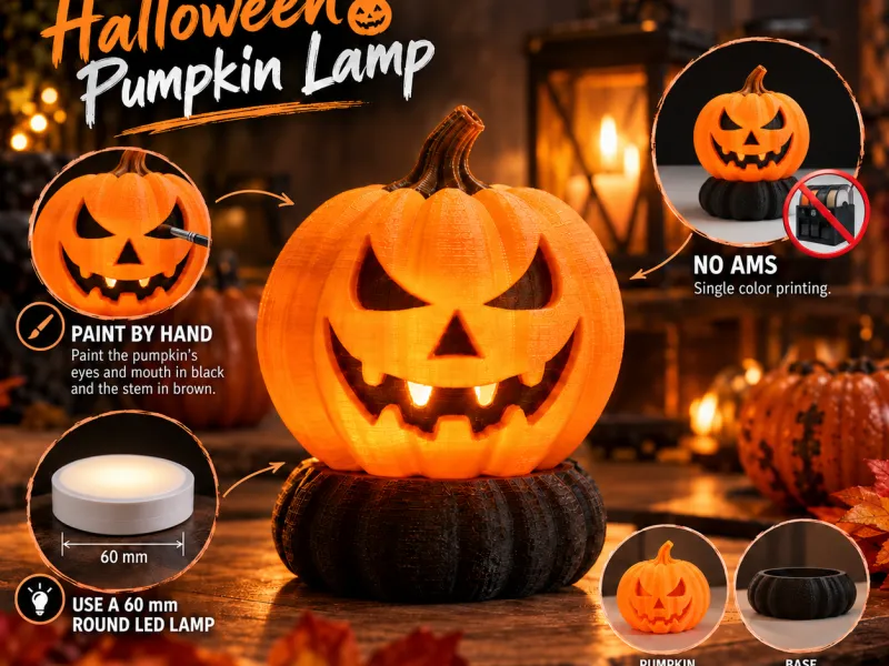 PUMPKIN SHADOWLIGHT – Lâmpada de Abóbora LED de Halloween Impressa em 3D