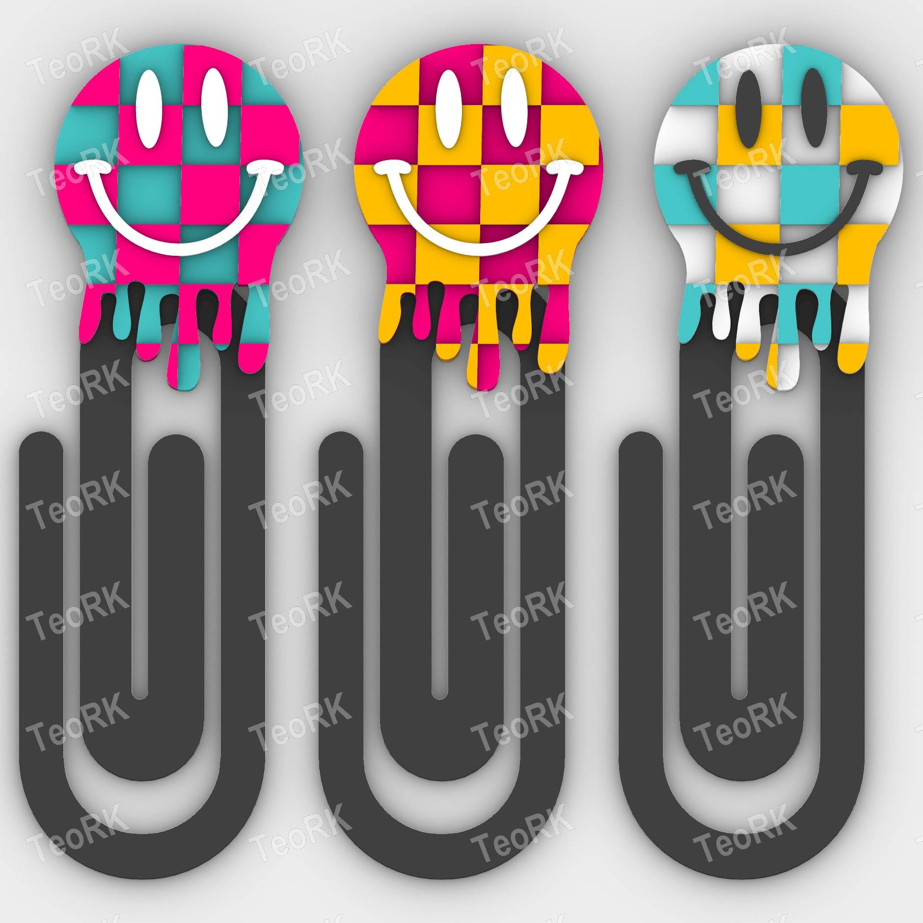 Paperclip Melting Smiley  - bookmark - 3MF pre-painted , STL