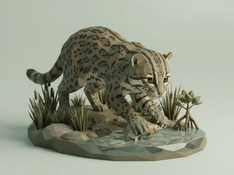 Low Poly Fishing Cat