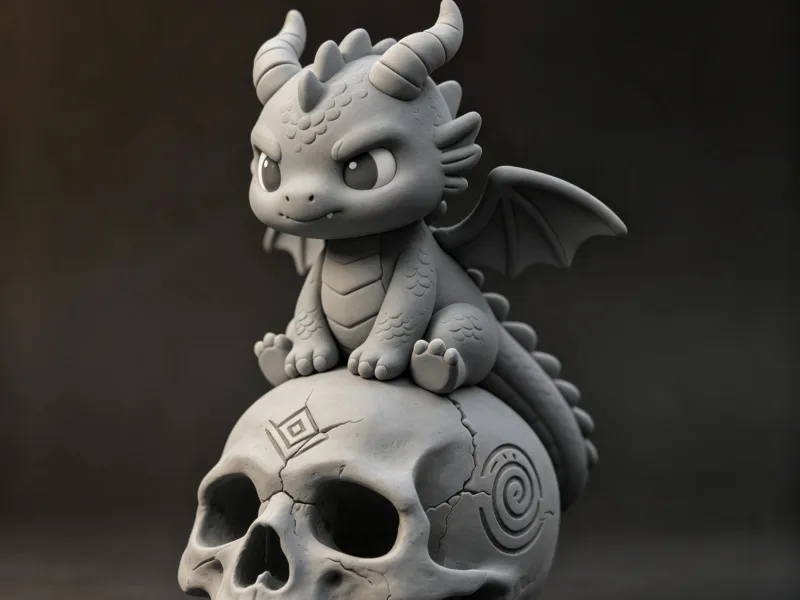 mignon petit dragon sur crane