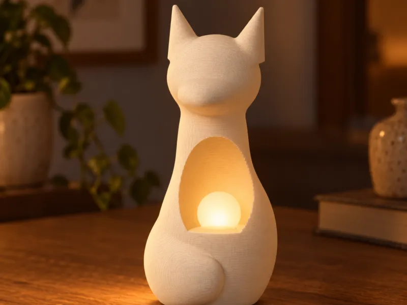 Lampă LED cu Vulpea Ghemuită – Sculptură Decorativă