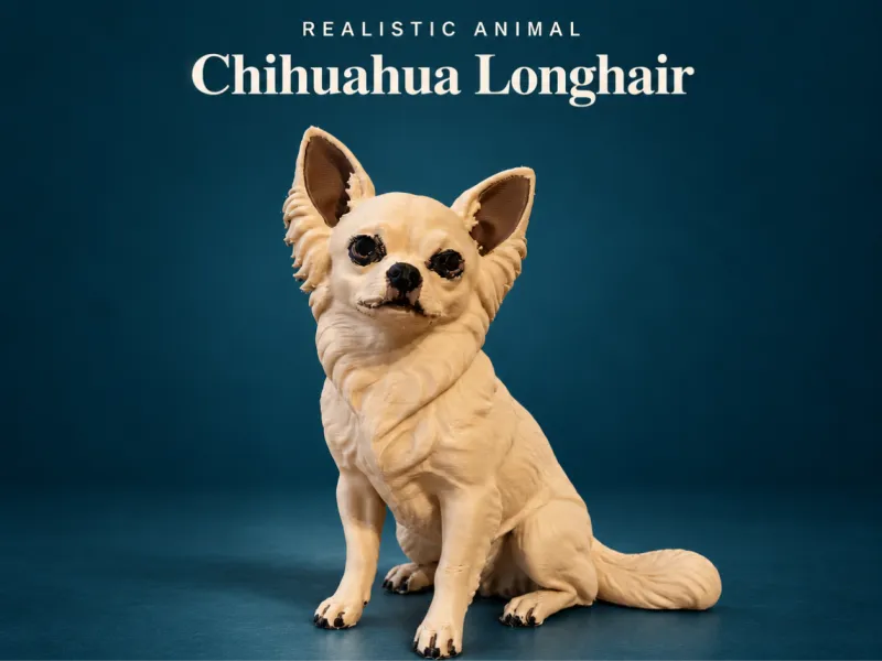 Estatueta Realista de Chihuahua de Pelo Longo