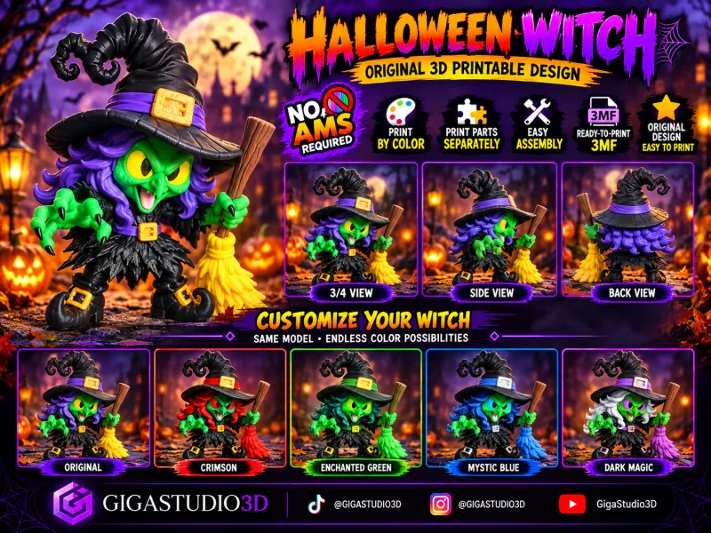 🧙‍♀️🎃 BRUJA DE HALLOWEEN – IMPRESIÓN 3D MULTIPARTE 🎃🧙‍♀️