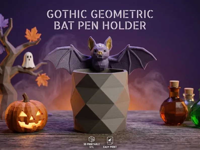 🦇 GOTHIC GEOMETRIC BAT PEN HOLDER 🕸️
