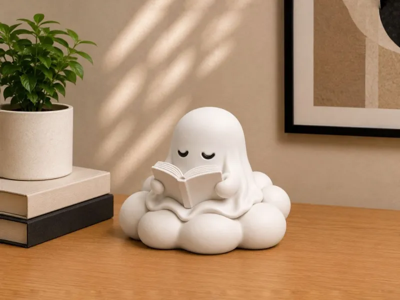 Cute Ghost Reading On A Cloud - Sculpture