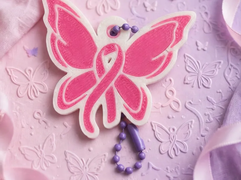 Ribbon Butterfly Keychain  October Pink