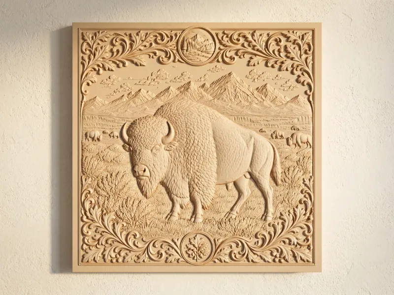 American Bison Bas Relief North American Big Game Wall Art