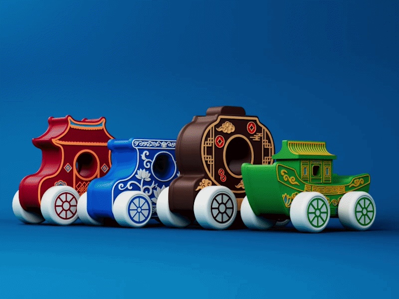 Modular Traditional Chinese Toy Cars | 4 Unique Designs