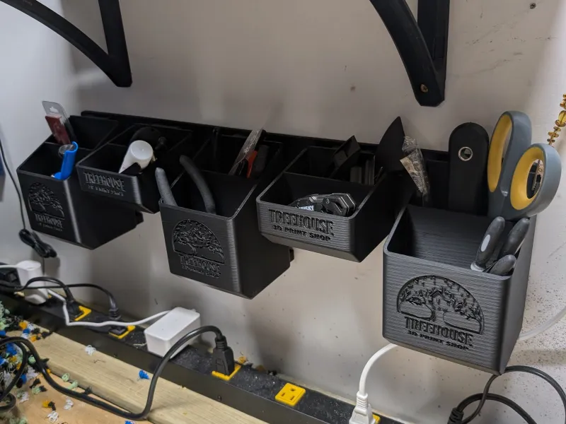 Wall Mount Tool Rail with Buckets - Workbench Organizer