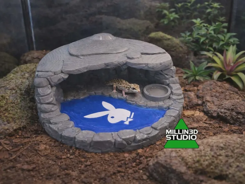 Playboy Grotto pet spa hide for pets with pool and food dish