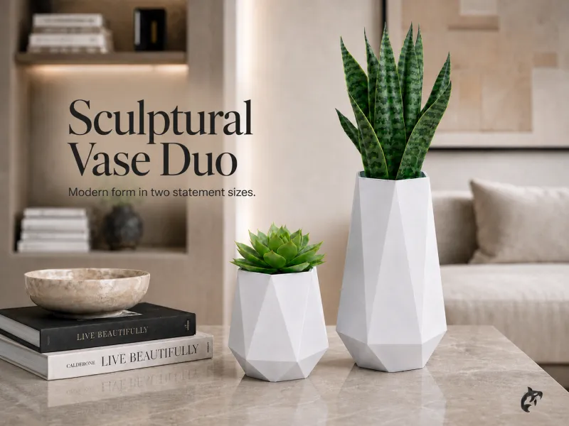 Sculptural Vase Duo | Tall & Compact Geometric Vases