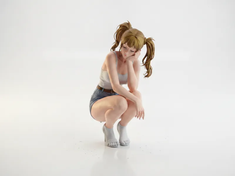 Hockende Mädchenfigur Weibliche Figur 3D-druckbar