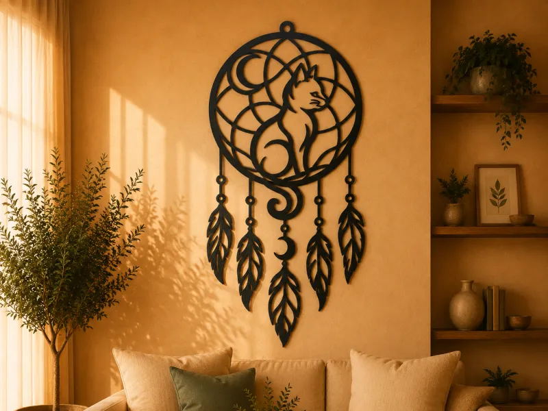Mystic Cat Dreamcatcher 2D Wall Art