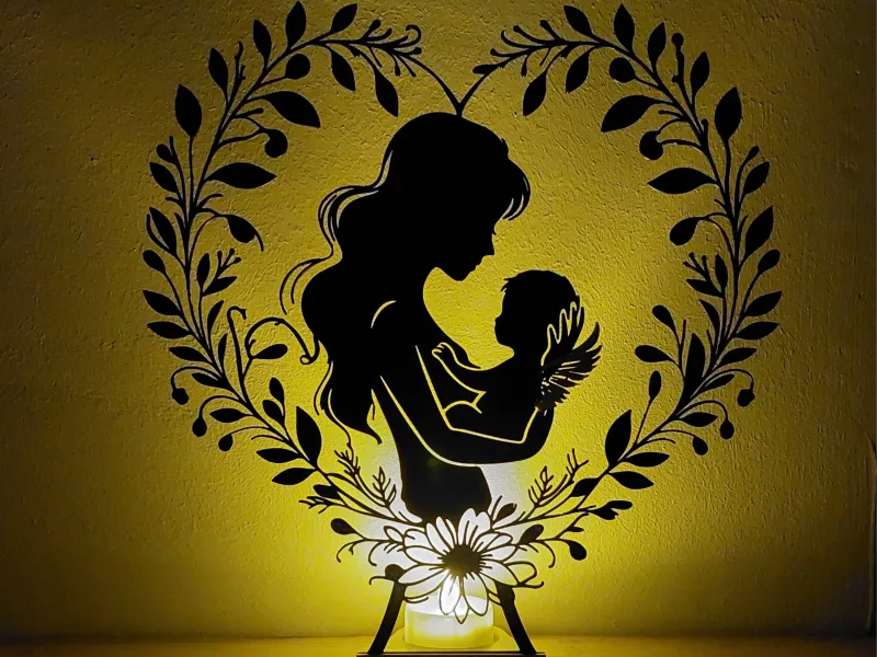 Silhueta Comemorativa de Anjo Bebê com Luz de Chá LED