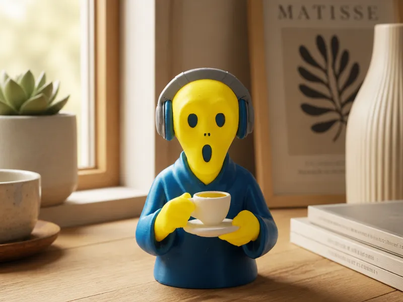 Coffee Break Scream Figurine - Munch Inspired Surreal Art