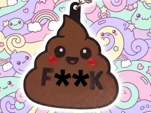 3D Printed Kawaii Poop "F*ck" Novelty Keychain | Humorous