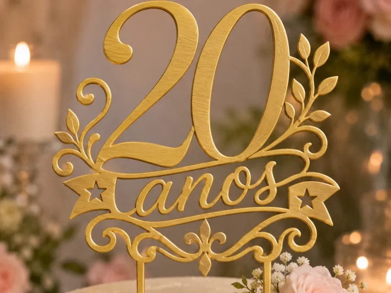 20 Anos Cake Topper – Topper de Aniversário Elegante