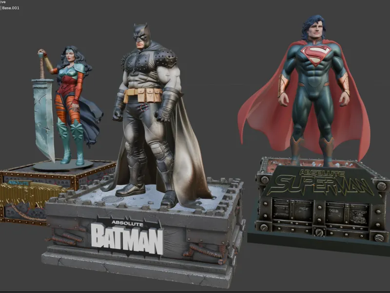 ABSOLUTE TRINITY-Batman-Superman-Wonder Woman with Bases