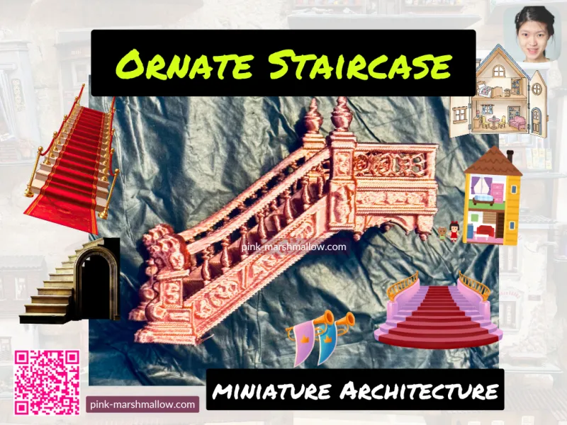Scala in legno ornata - Architettura in miniatura/Casa delle bambole