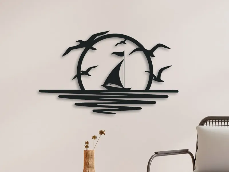 WallArt - Oiseaux, navire et mer