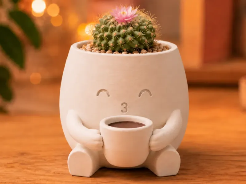 Maceta Tomando Café - Decoración Linda