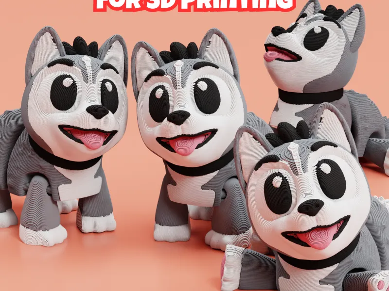 Articulated Husky dog STL & 3MF – Flexi Fidget Toy