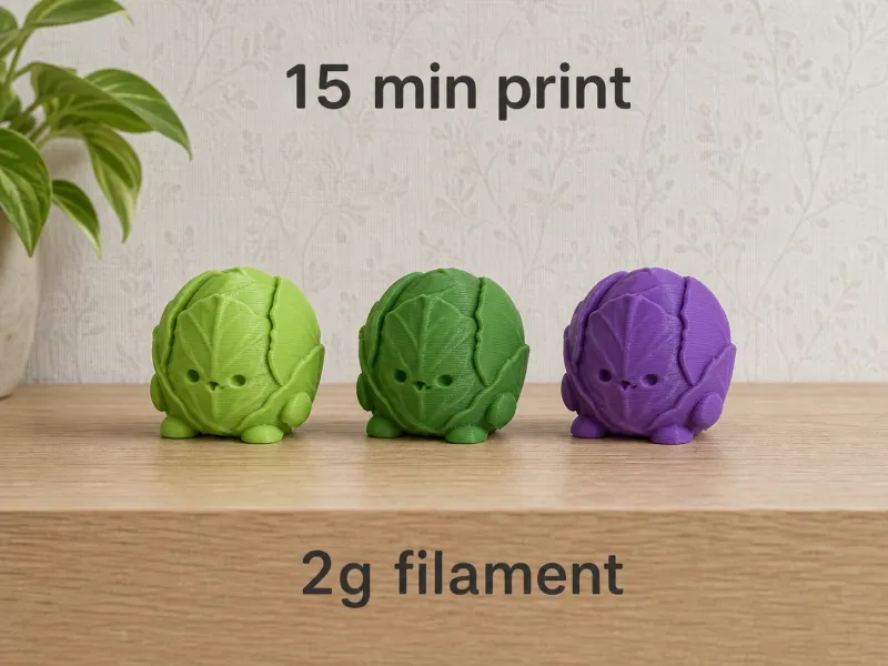 Cute Mini Cabbage Buddy | Fast Support-Free 3D Print
