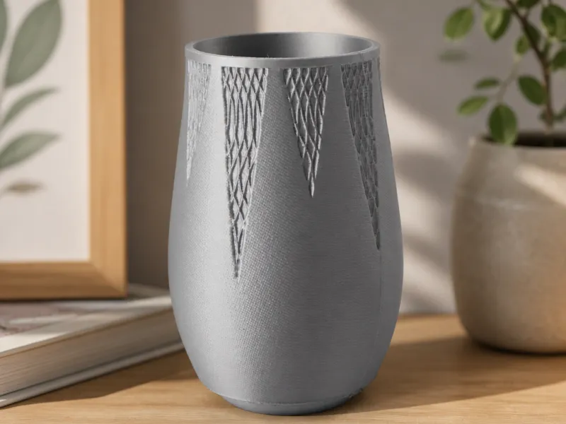 Silver Geometric Vase - Modern Textured Decorative Vase