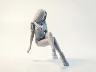 Sat Lady Crossed Legs Female Figurine 3D Printable